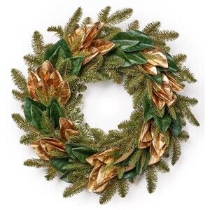 Macy's Classic Holiday Lane Gold Leaf & Green Sparkle Branches 24" Wreath NIB